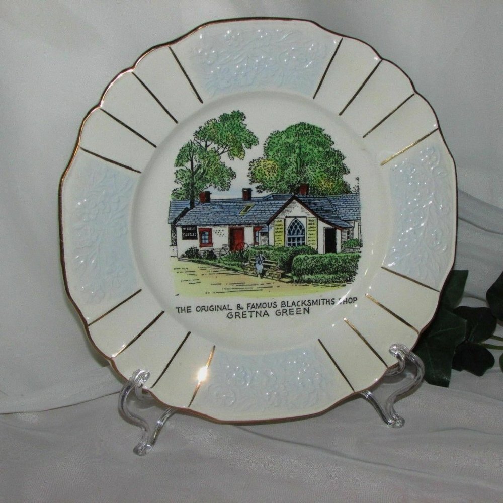 Vintage Collector Plate Gretna Green Blacksmith Shop Souvenir Cottagecore